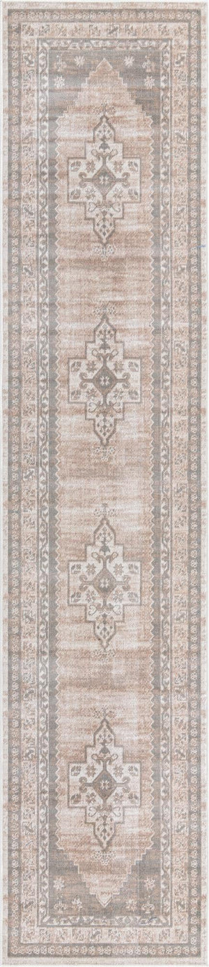 Unique Loom Whitney Geneva Machine Made Border Rug Mink, Light Brown/Ivory 2' 7" x 12' 0"