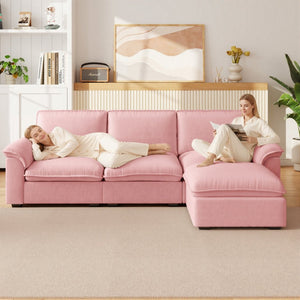 English Elm Cloud Sectional Sofa with Movable Chaise Soft Chenille Upholstery for Modern Living Rooms Pink W1359S00063