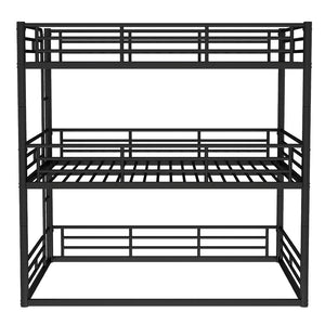 English Elm Twin Triple Metal Bunk Bed Matte Powder Coated Frame with Full Safety Guardrails Black W1580S00580