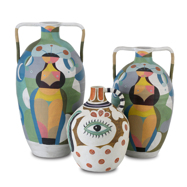 Amphora Vibrant Terracotta Vase with Cubist Motifs - A Colorful Art Piece for Modern Spaces