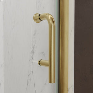 English Elm 32-34 in Frameless Pivot Shower Door Clear Glass Brushed Gold Reversible Bathroom W637P400607