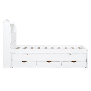 English Elm Twin LED Platform Bed with Trundle and Under-Storage Drawers, Flip-Up Headboard, USB Ports White N820S10008K
