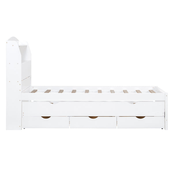 English Elm Twin LED Platform Bed with Trundle and Under-Storage Drawers, Flip-Up Headboard, USB Ports White N820S10008K