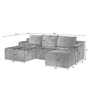 English Elm U-shaped Cloud Sectional Corduroy Deep Seat Modular Sofa for Living Room Lounge W2339S00110