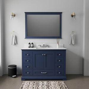English Elm Navy Single Bath Vanity 48"W x 22"D with White Quartz Top, Chrome Faucet, 46" Mirror, Durable Finish B2731S01239