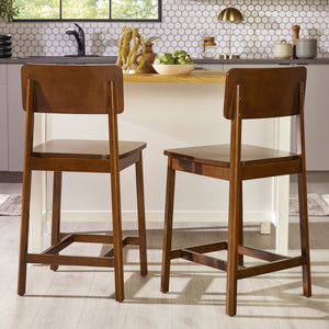 Minimalist Solid Wood Counter Stool - Set of 2 Walnut MASD7DWTVS Walker Edison