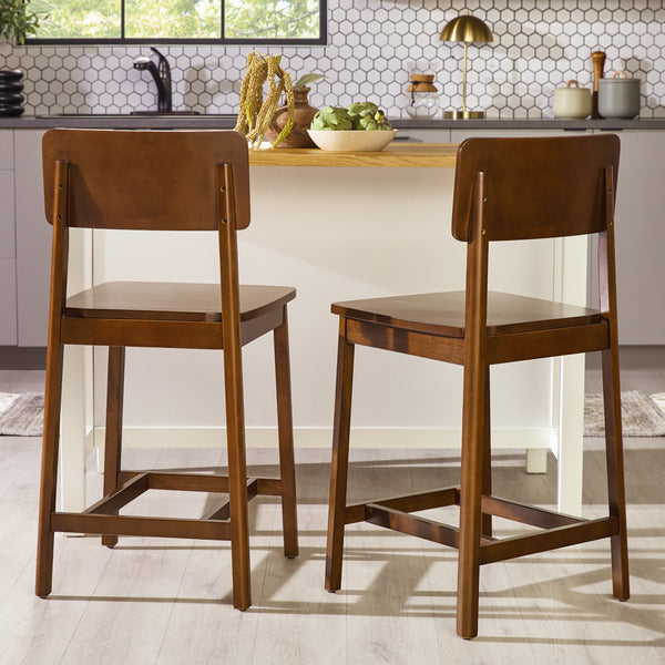 Minimalist Solid Wood Counter Stool - Set of 2 Walnut MASD7DWTVS Walker Edison