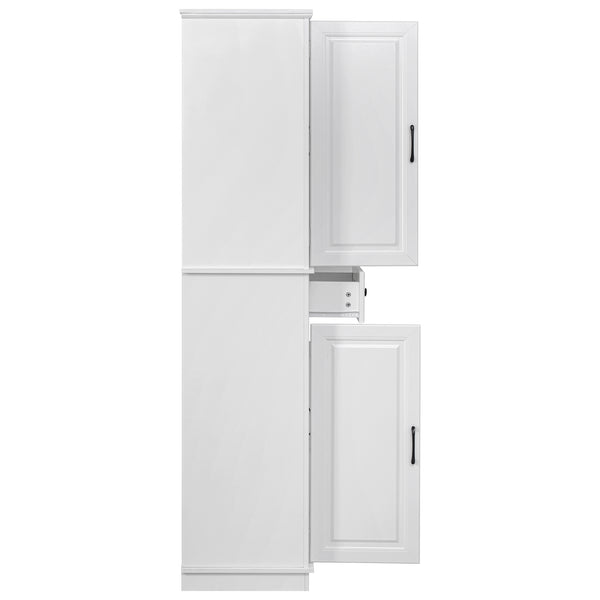 English Elm K&K 71" Tall Farmhouse Pantry Cabinet with Groove Edges, 3 Pull-Out Organizers, 6 Door Shelves White N707P256507W