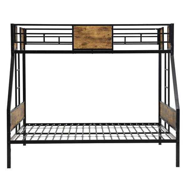 English Elm Twin Over Full Metal Bunk Bed with Trundle, Space-Saving Platform, Built-In Storage & Guardrail Black+Brown 80.51 L x 13.98 W x 7.16 H W2297P217826