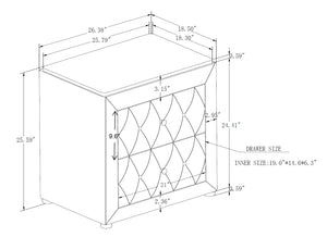 English Elm 1pc Velvet Tufted Nightstand with Faux Marble Top, Crystal Knobs and Two Drawers for Luxe Bedroom Gray 28.03 L x 20.28 W x 27.17 H B2741P321093