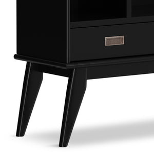 English Elm Draper Mid-Century Wide Bookcase & Storage Unit — Solid Rubberwood Black Finish, 6 Shelves, 2 Drawers, Anti-Tip B136P238616