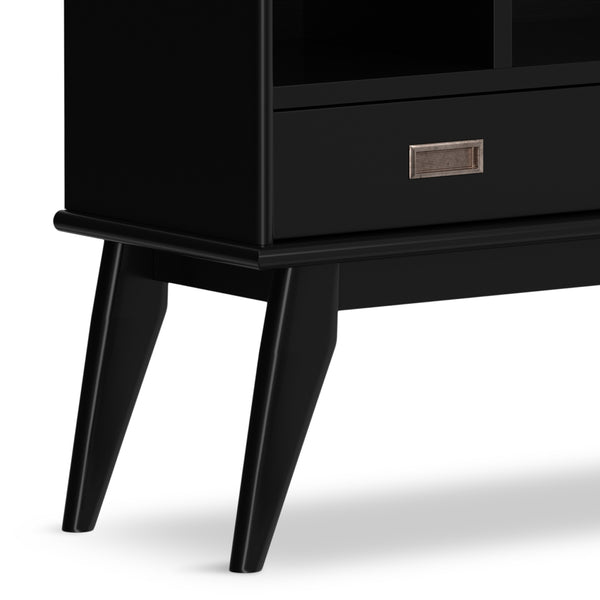English Elm Draper Mid-Century Wide Bookcase & Storage Unit — Solid Rubberwood Black Finish, 6 Shelves, 2 Drawers, Anti-Tip B136P238616