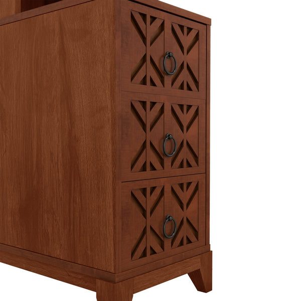 English Elm End Table With 3 Drawers & 2 Open Shelves - Stylish Walnut Corner Table With Power Outlet & Usb Ports W2593P289146