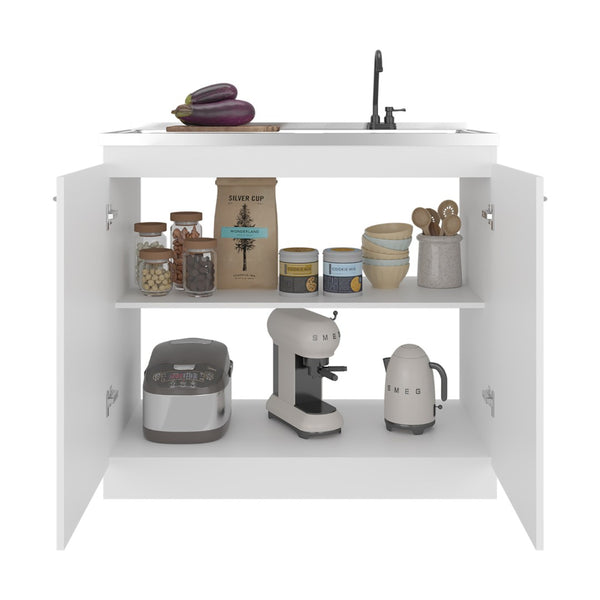 English Elm Utility Sink Base Cabinet with Two Doors Shelved Storage White Oak Laundry Room B097S00257