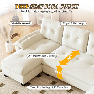 English Elm 104.7" U-Shaped Sleeper Sofa with Pull-Out Bed, Convertible Modular Sectional with Chaise, USB Ports, Chenille Upholstery Beige+White W1885S00211