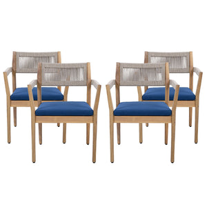 English Elm Christopher Knight Home® - Braided Acacia Wood Outdoor Dining Chairs Set Of 4 – Stylish Teak Finish With Navy Cushions & Rope N770P286668N004