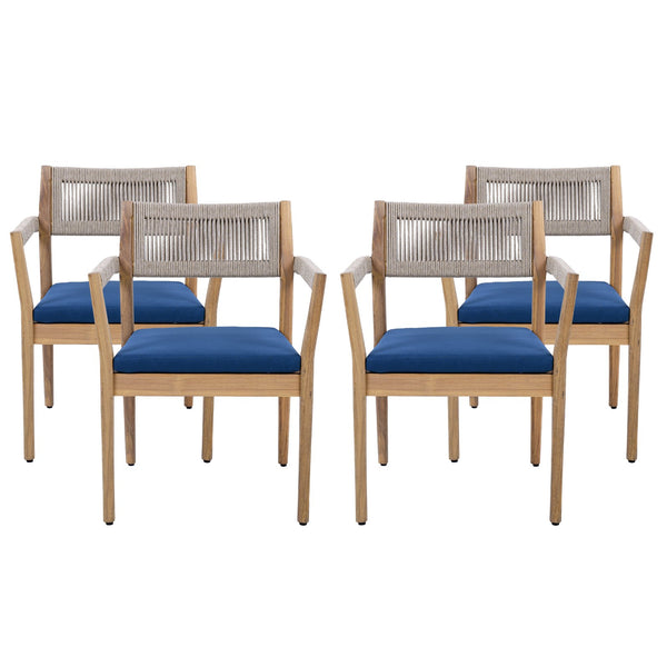English Elm Christopher Knight Home® - Braided Acacia Wood Outdoor Dining Chairs Set Of 4 – Stylish Teak Finish With Navy Cushions & Rope N770P286668N004