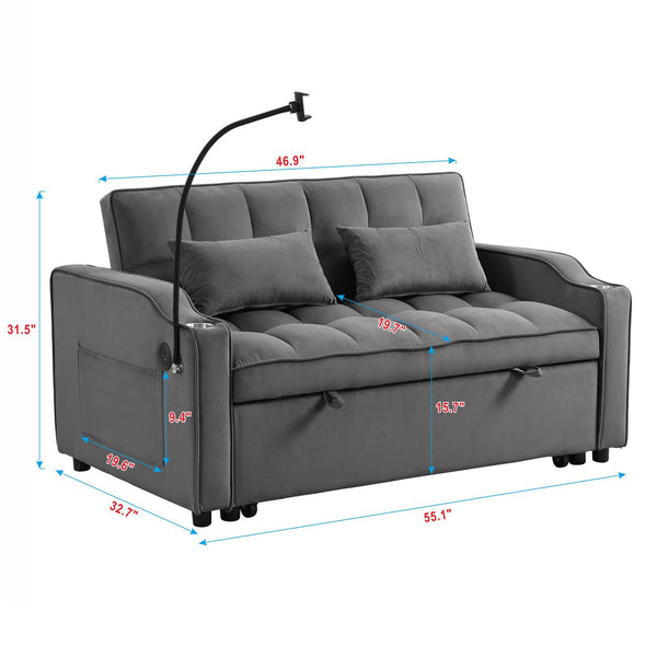 English Elm Modern Velvet Loveseat Futon Sofa with Pullout Bed, 3-in-1 Convertible Sleeper, USB Ports, Pockets Dark Gray 46.85 L x 38.98 W x 16.14 H W2297P224267