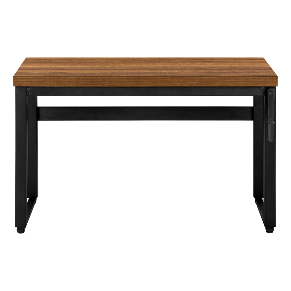English Elm Computer Desk - Adjustable Height, Contemporary Walnut Laminate & Black Metal, Perfect For Small Spaces B2710P219890