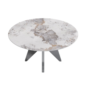 English Elm 59.05" Round Marble Dining Table - Sturdy Stainless Steel Base, Seats 6-8, Stylish For Modern Homes W1535S00463