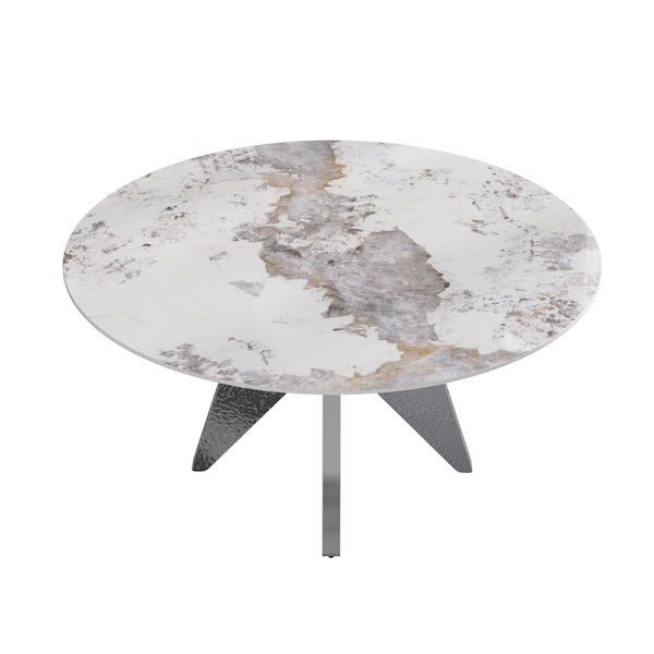English Elm 59.05" Round Marble Dining Table - Sturdy Stainless Steel Base, Seats 6-8, Stylish For Modern Homes W1535S00463