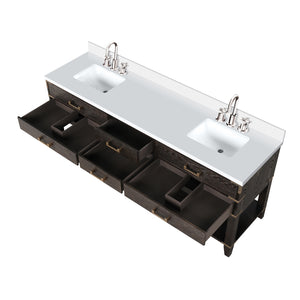 English Elm Brown Oak Double Bath Vanity 80" W With Cultured Marble Top & Faucet Set - Elegant Storage Solution B2731P260336