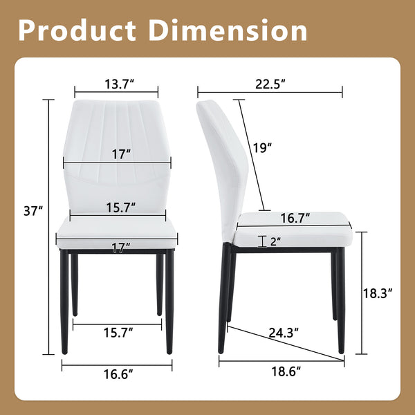 English Elm Set of 6 ergonomic dining chairs with shell-pattern back, 37" height, breathable tech fabric, sturdy metal legs and adjustable anti-slip feet for stable, comfortable seating during meals White+Black W1151P359600