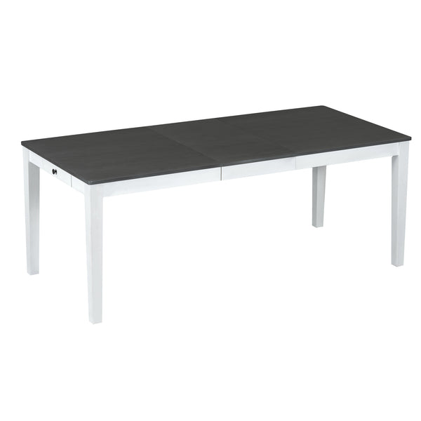 English Elm TOPMAX Rustic 7-Piece Solid Wood Extendable Dining Set with 18" Removable Leaf, 6 Upholstered Chairs, 2 Drawers Dark Gray,White SP000078AAE