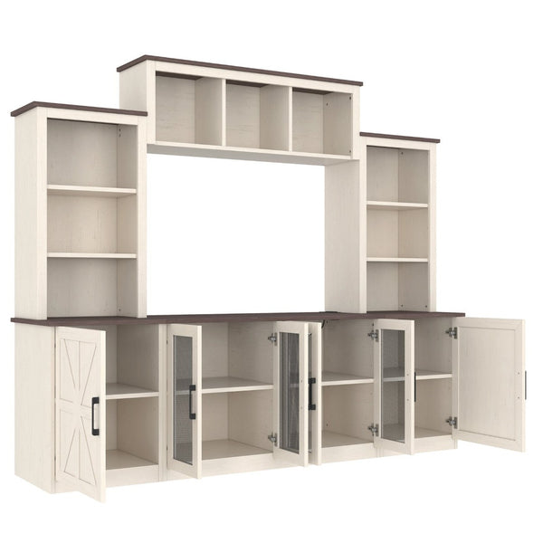 English Elm Wall Unit Entertainment Center with Built in Charging Mdf Media Console Open Shelving Beige W1580S00436