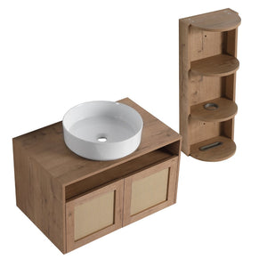 English Elm 30" Floating Bathroom Vanity Oak Finish Ceramic Vessel Sink Soft Close Plywood Cabinet W999S00501