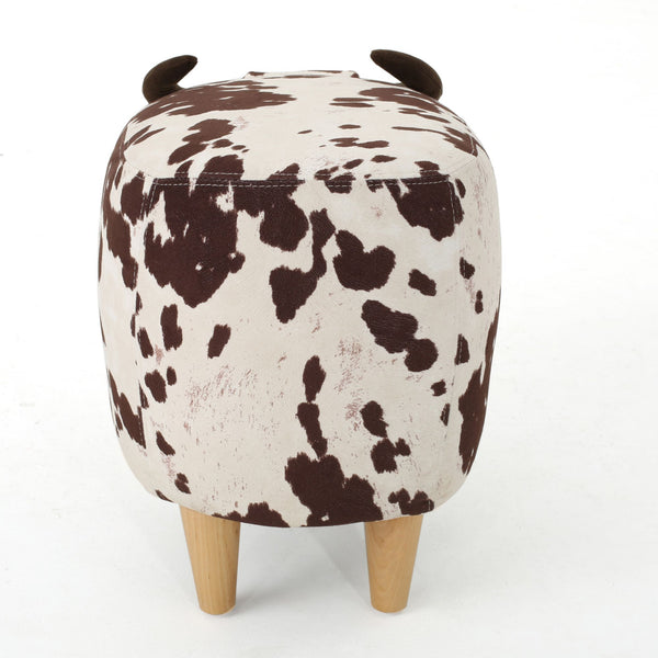 English Elm Christopher Knight Home® - Animal Cow Ottoman with Velvet Horns and Birch Legs — Whimsical Fabric Footstool for Cozy Décor Brown+White 61391.00
