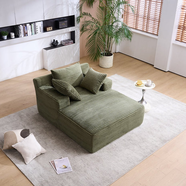 English Elm Oversized Corduroy Chaise Longue Sofa Bed — Modern Deep-Seat Sleeper with Armrests & Pillows for Compact Spaces Green W1752P264713