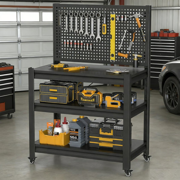 English Elm Storage Shelves Heavy Duty Metal Garage Rack with Pegboard Panels and Adjustable Tiers T5667P454733