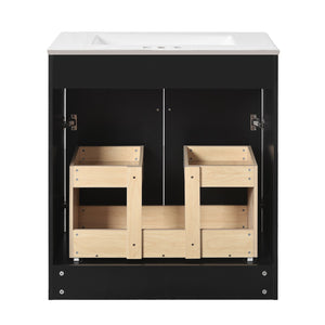 English Elm 30'' Modern Bathroom Vanity With Ceramic Sink, Soft-Close Doors, Gold Handles & Ample Storage Space N710P194898B