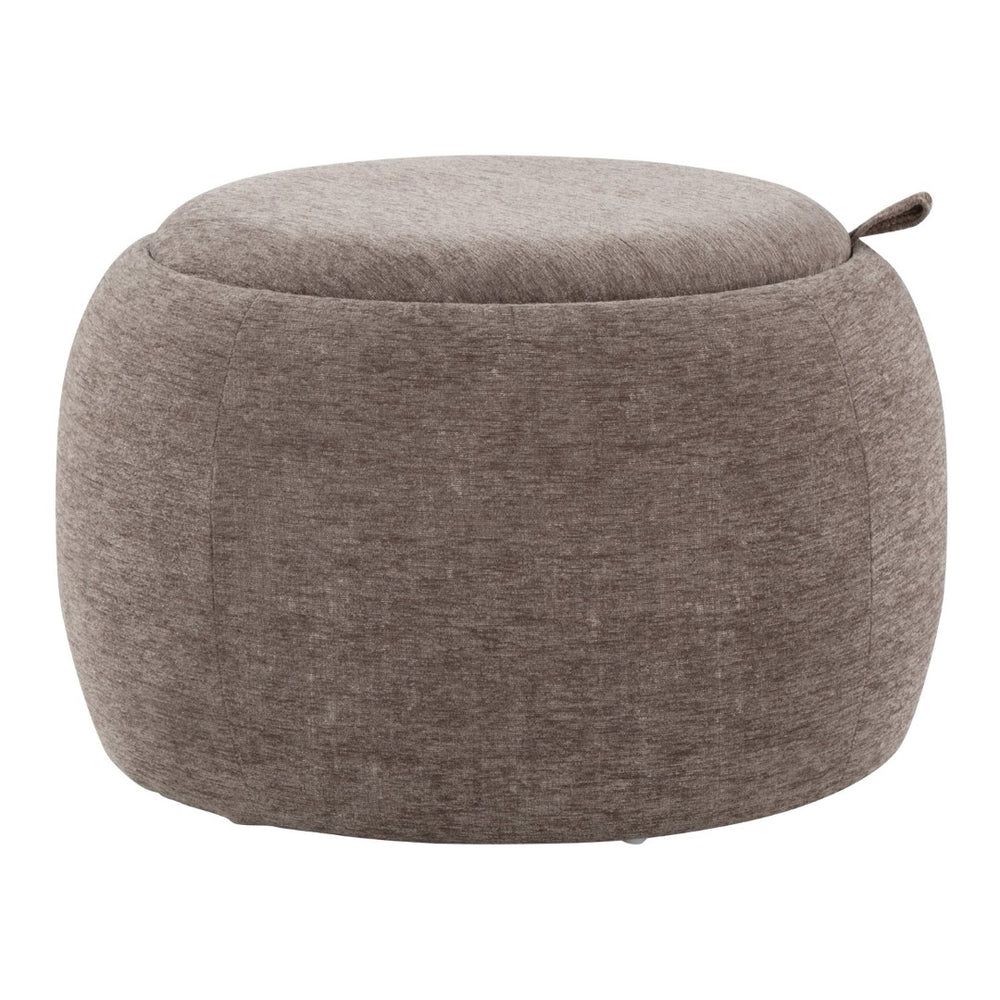 English Elm Tray Pouf Ottoman: Versatile Brown Fabric & Natural Wood Storage, Ideal For Modern Living Spaces B202P223753-GIGA