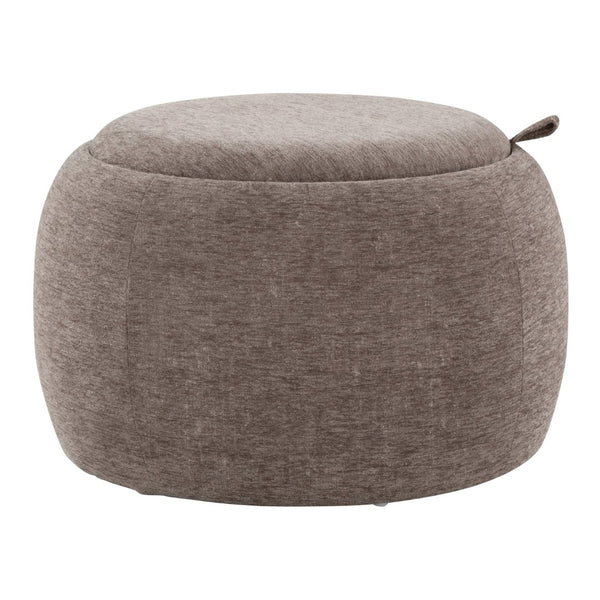 English Elm Tray Pouf Ottoman: Versatile Brown Fabric & Natural Wood Storage, Ideal For Modern Living Spaces B202P223753-GIGA