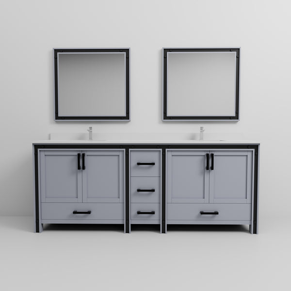 English Elm Dark Grey Double Bath Vanity 84" W x 22" D with Cultured Marble Top, Chrome Faucet & 34" Mirrors, Durable Surface B2731S01148
