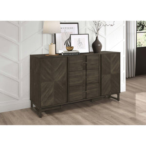 English Elm Glenmoor Rustic Dark Grey 3-Drawer Server with 2 Cabinets, Felt-Lined Drawers & Adjustable Shelves for Stylish Storage and Entertaining (63" W) B062P358299