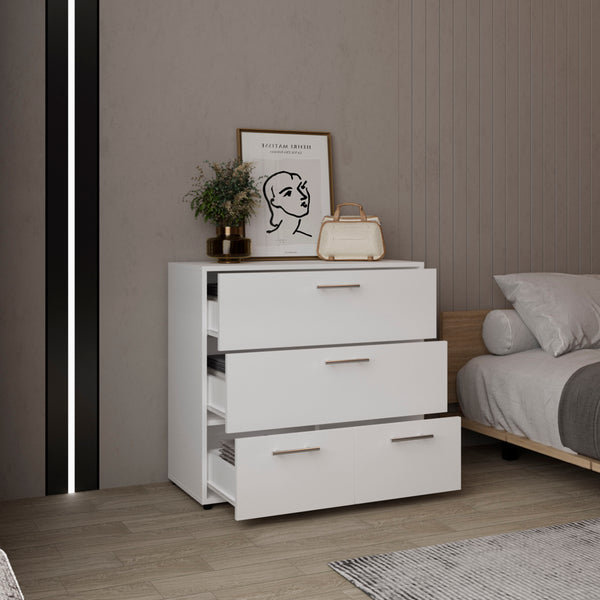 English Elm Dresser, 4-Drawer White Engineered Wood with Sturdy Legs, Modern Compact Design, Eco-Certified Safety B097P369418
