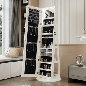 English Elm 360°swivel Jewelry Armoire with Lighted Interior Full Length Mirror Lockable White W3406P411303