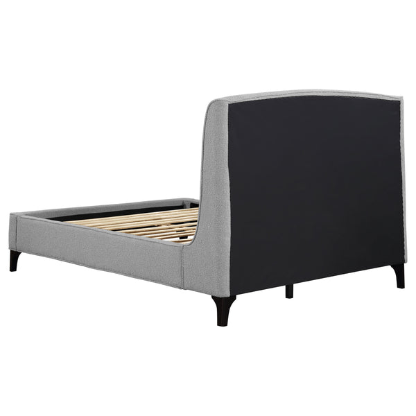 English Elm Harper Curved Upholstered Queen Platform Bed in Light Grey Fabric with Retro Splayed Feet, Modern Chic B062S01247