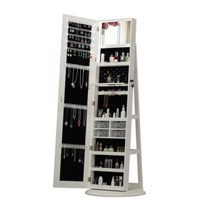 English Elm 360°swivel Jewelry Armoire with Lighted Interior Full Length Mirror Lockable White W3406P411303