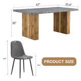 English Elm Table and Chair Set.Cozy Modern Mdf Dining Set -67"X35.4" With 6 Comfortable Dark Grey Linen-Cotton Dining Chair With Round Corner Design.Suitable For Home Dining Rooms,Hotels,Other Commercial Spaces.