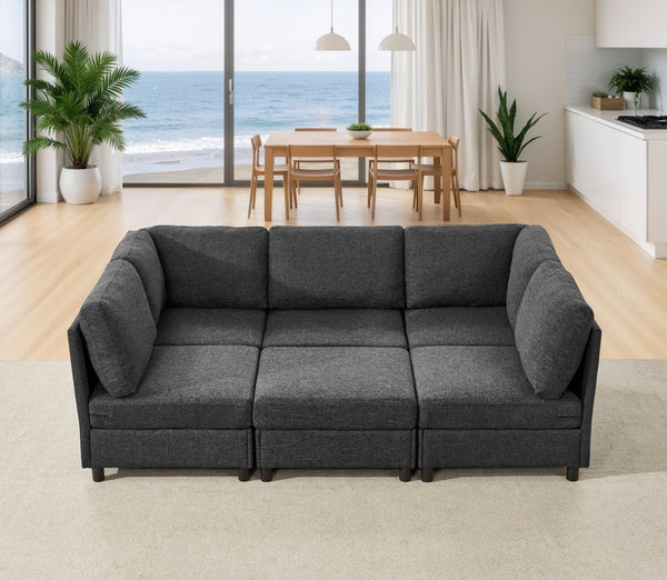 English Elm Modern Foil Fabric Modular Sectional Sofa Reconfigurable Living Room Seating Dark Gray W5568S00049