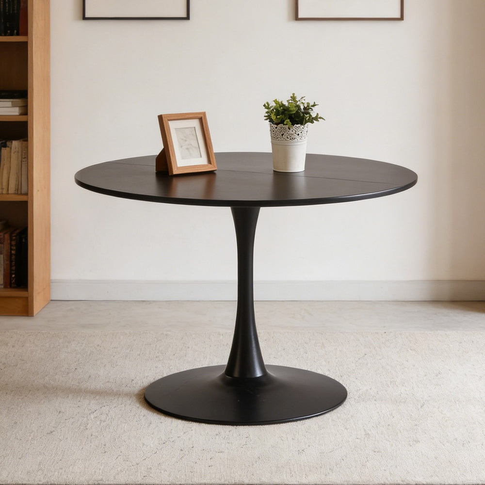 English Elm 42.1" Round Tulip Pedestal Dining Table Mid-century Mdf Top Seats Six Glossy Black W234P421897