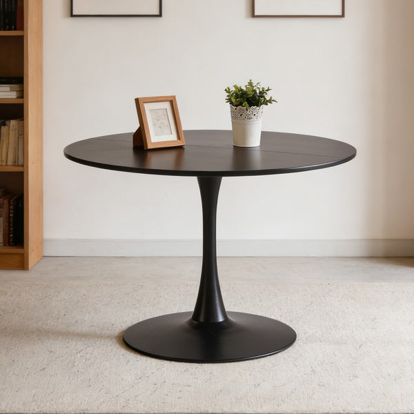 English Elm 42.1" Round Tulip Pedestal Dining Table Mid-century Mdf Top Seats Six Glossy Black W234P421897