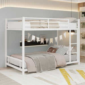 English Elm Metal Twin Over Twin Bunk Bed Heavy-Duty Sturdy Steel Frame with Noise-Reducing Slats & Guardrail White W1935P235016