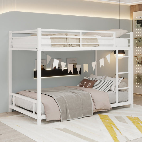English Elm Metal Twin Over Twin Bunk Bed Heavy-Duty Sturdy Steel Frame with Noise-Reducing Slats & Guardrail White W1935P235016