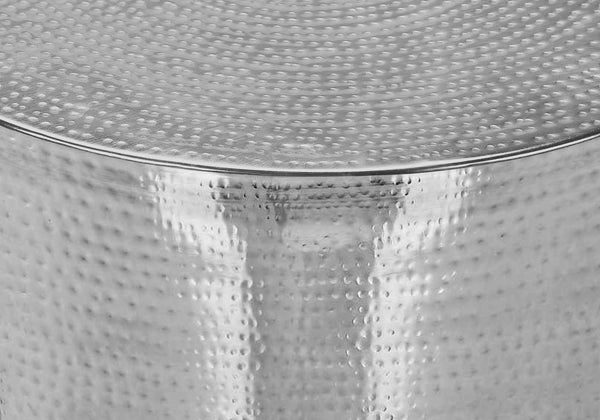 English Elm Accent Drum End Table with Hammered Metal Finish — 22" Handcrafted Cone Shape for Chic Living Spaces Chrome 23 L x 23 W x 26 H B2710P219457