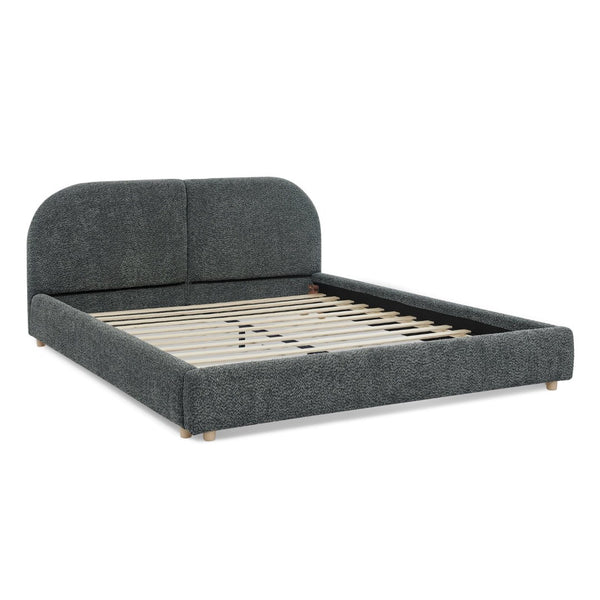 English Elm Queen Upholstered Bed with Tall Curved Headboard Soft Textured Fabric Modern Bedroom Dark Gray W487S00483